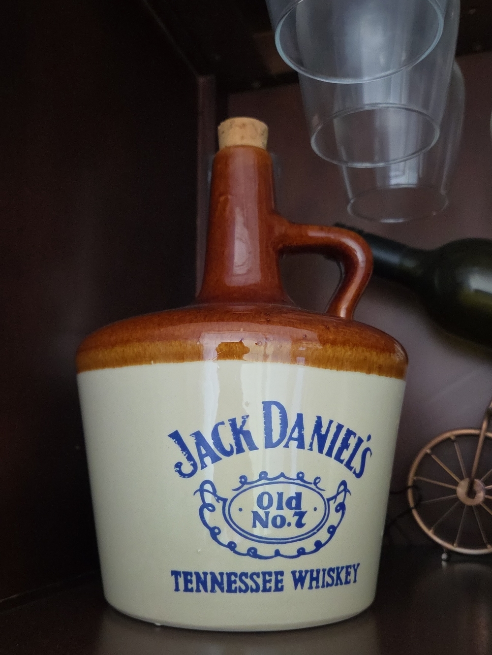 Jack Daniels Cream and Brown Ceramic Whiskey Jug with Blue Logo